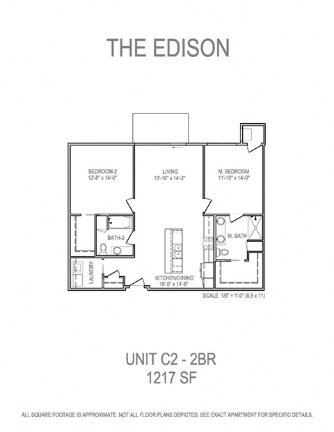 Floor plan for 2 beds, 2 baths, 1217 sqft